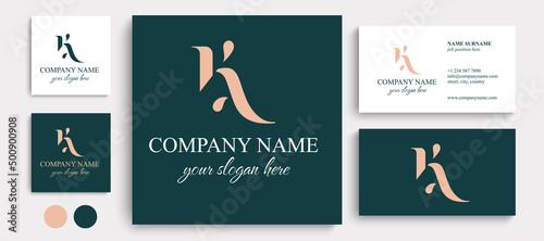 AK, K letter monogram. Elegant luxury KA logo. Calligraphic style. Vector design. Luxurious linear creative monogram. photo