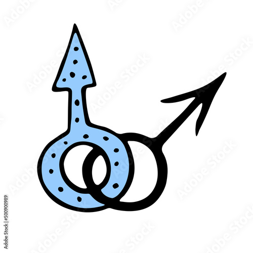 Vector two crossed symbols of mars. Male gender symbols in doodle style, isolated. Man love combinations. LGBT, gay love, pride, bisexual, homosexual icons