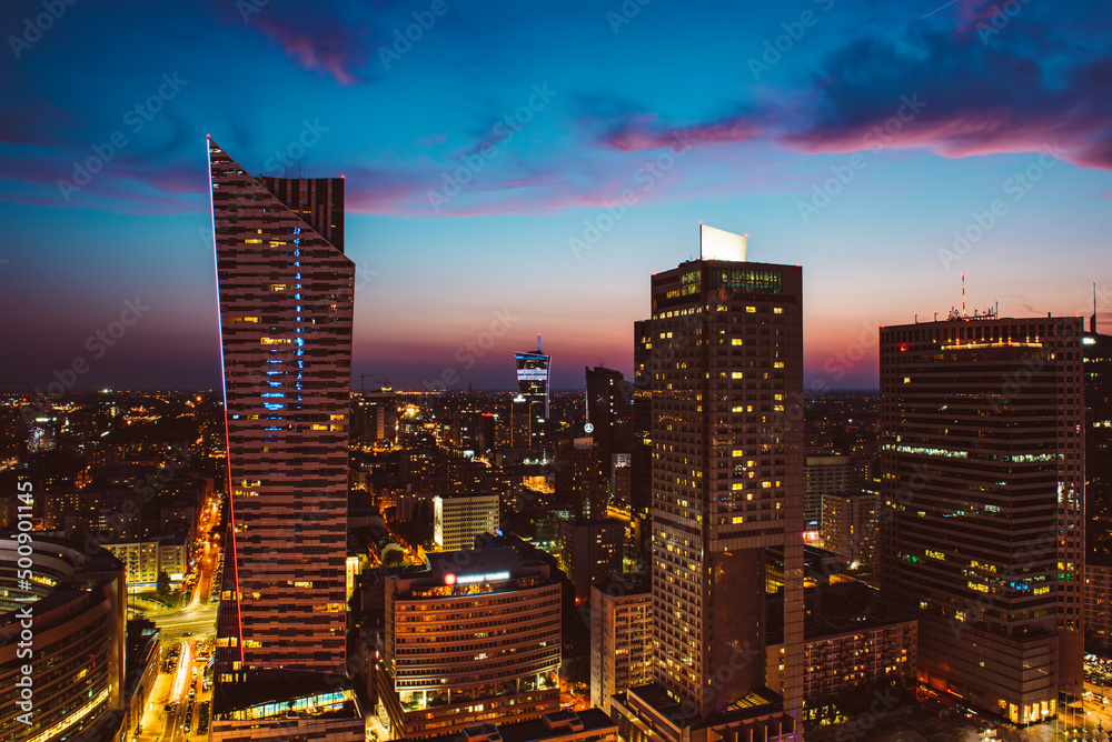 Fototapeta premium Night view of Warsaw