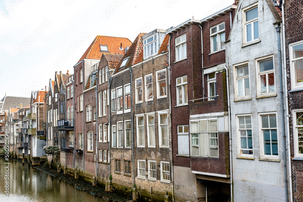 Canal with old Dutch houses in Dordrecht, Zuid-Holland, The Netherlands, Europe