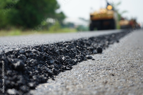 Road construction blur By heavy machinery