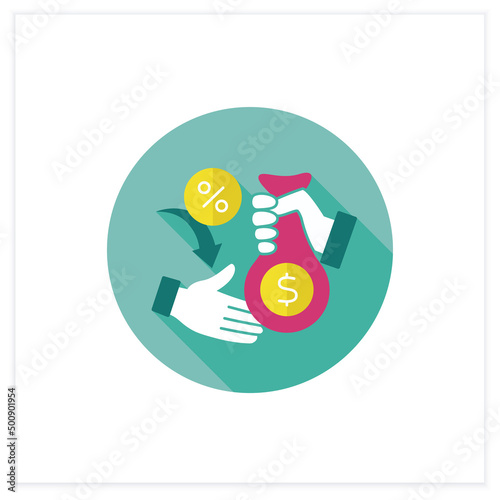 Choice of loans flat icon.Borrowed money from bank. Payment with percentages. Money bag for purchases.Financial literacy concept. 3d vector illustration