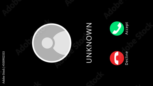 Foto Vertical Screen Unknown Call with Accept and Decline Option on Black Background