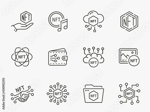 NFT icon set. Collection of token, blockchain, crypto and more. Vector illustration.