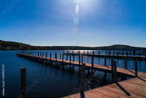 Tranquil Summer Morning on a Mountain Lake with Wooden Dock