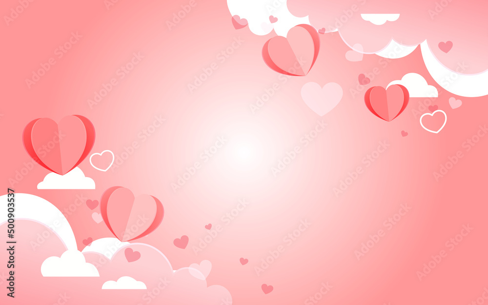 Valentine hearts with trees and plants in the background, vector illustration