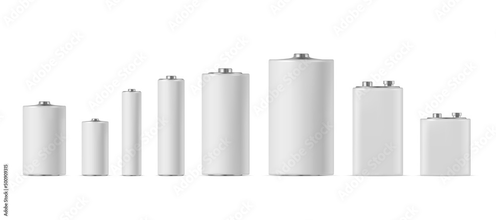 Alkaline batteries. Charging cylinder nickel and metal electrical power battery decent vector realistic templates - obrazy, fototapety, plakaty 