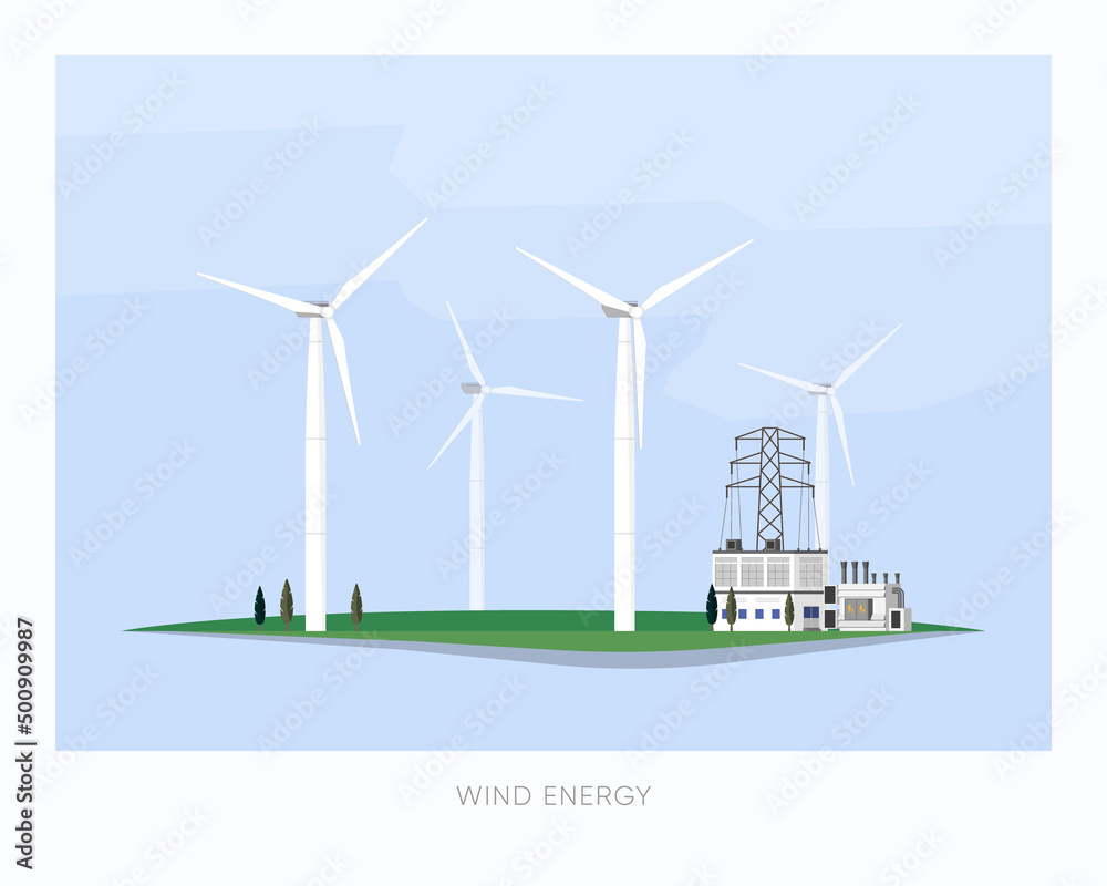 wind energy, wind turbine power plant supply electricity to the factory and city