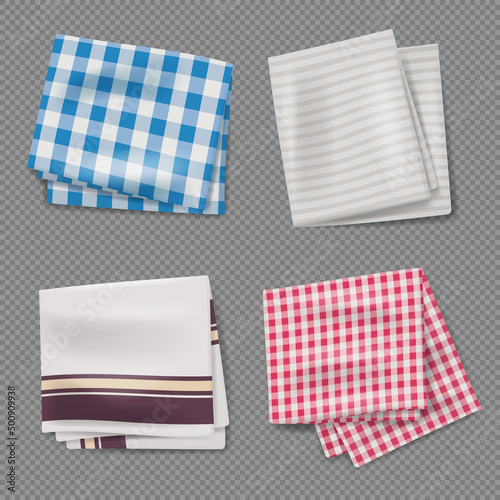 Kitchen towels. Realistic textile colored napkin collections for kitchen cleaning decent vector templates set isolated