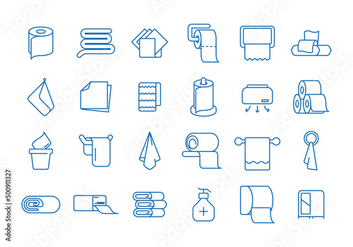 Textile towels. Hygiene papers absorber fold wet napkin garish vector linear symbols