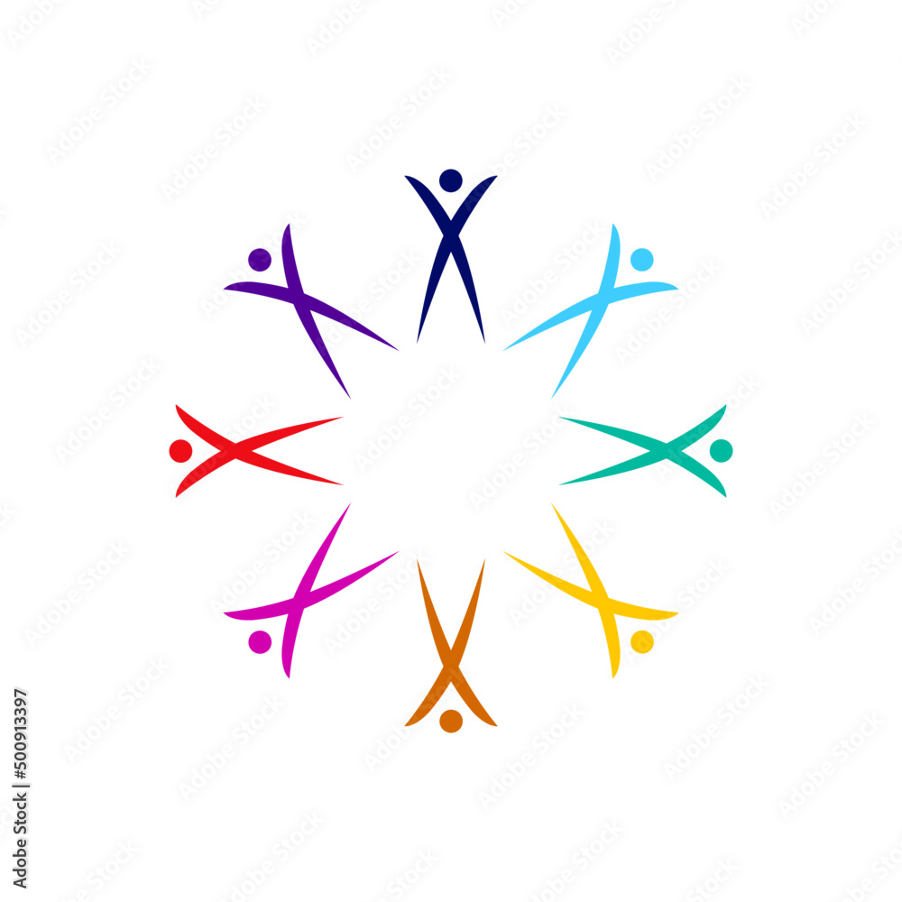 Fototapeta premium COLORFUL PEOPLE TOGETHER SIGN, SYMBOL, LOGO ISOLATED ON WHITE BACKGROUND