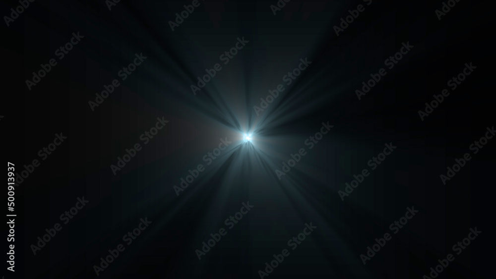 Blue Light Rays Burst on Black Background