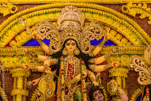 Quadro em tela Goddess Durga idol at Durga Puja pandal in Kolkata, West Bengal, India