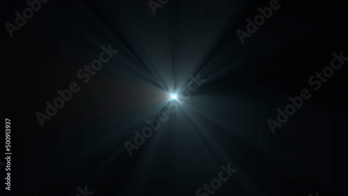 Blue Light Rays Burst on Black Background
