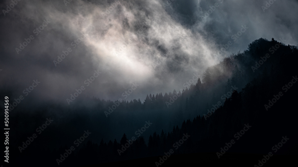 Cloudy weather in the mountains. Pieniny, Slovakia.