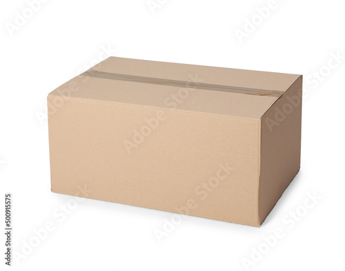One closed cardboard box isolated on white © New Africa