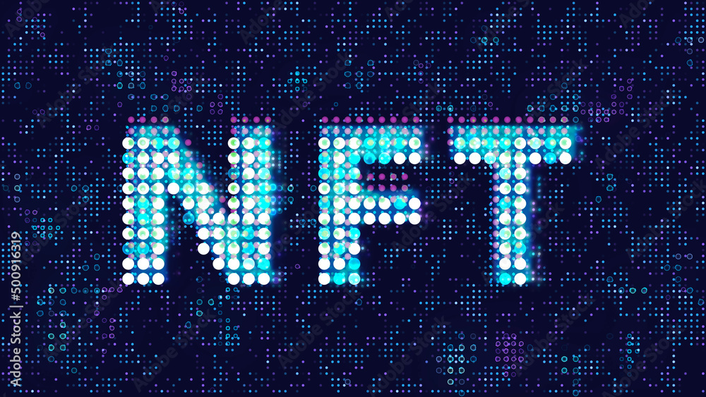 NFT Word Text with Digital Futuristic Dotted Background