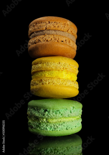 High resolution photo: Macaroons on black