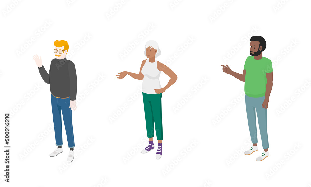 Fototapeta premium Set of different isometric people on white. Vector illustration flat design isolated. Male and female characters. Office and casual clothes.