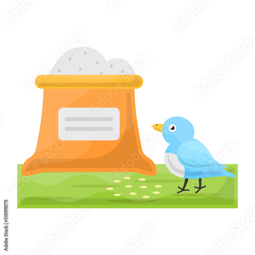 Grain Bag with Bird Concept, Wild Bird Food vector color icon design, Farming and Agriculture symbol, village life Sign, Rural and Livestock stock illustration