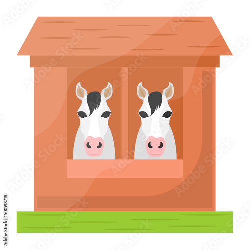 Equestrian facility Concept, Horse livery yard vector color icon design, Farming and Agriculture symbol, village life Sign, Rural and Livestock stock illustration