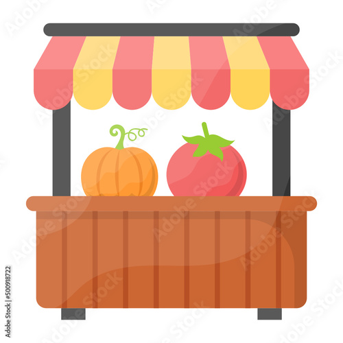 Fruit Seller Stand Concept, seasonal fruit from local growers vector color icon design, Farming and Agriculture symbol, village life Sign, Rural and Livestock stock illustration
