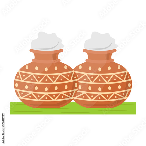 buttermilk in clay pot Concept,  unglazed or glazed pottery vector color icon design, Farming and Agriculture symbol, village life Sign, Rural and Livestock stock illustration