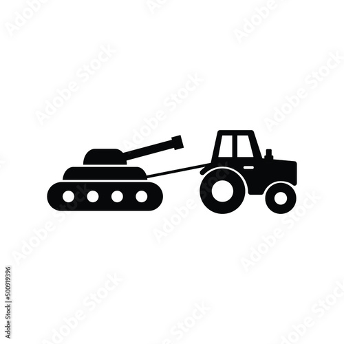  tractor pullling tank icon vector Ukrainian war
