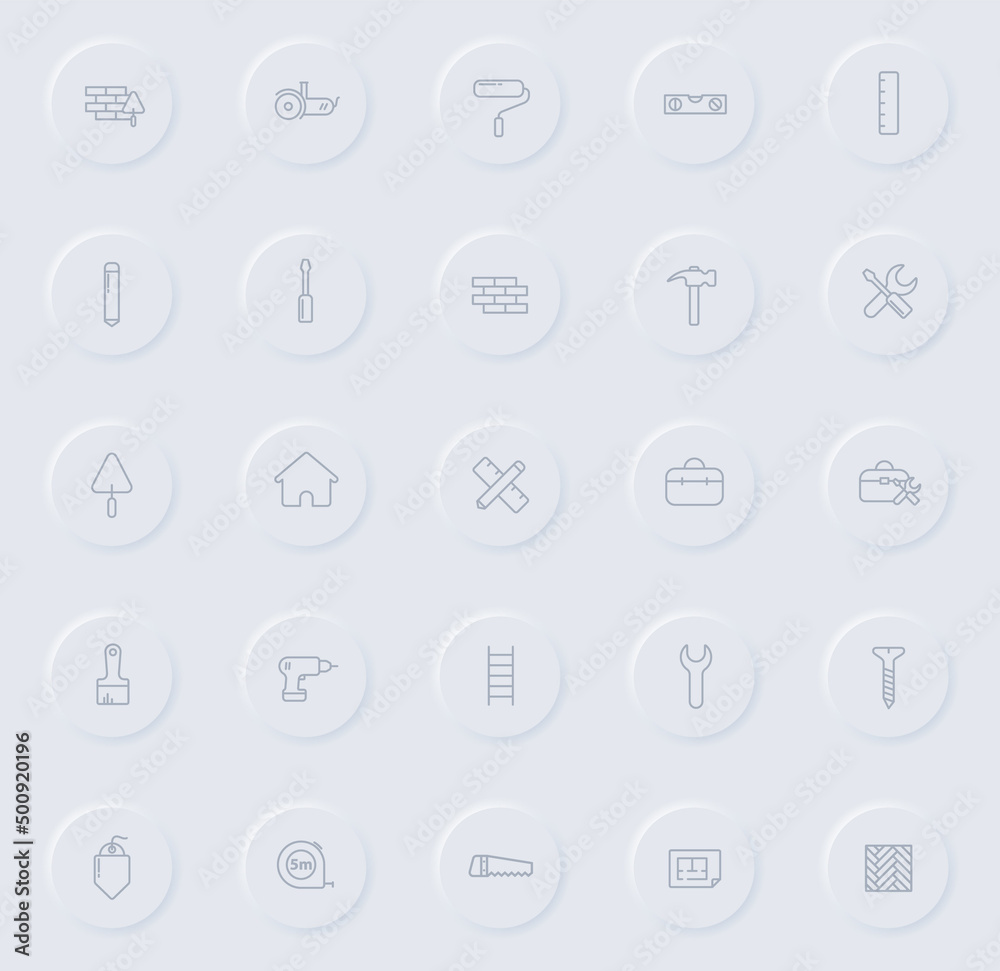construction line gray icons on round rubber buttons. construction icon set for web, mobile apps, ui design and promo business polygraphy construction line gray icons on round rubber buttons. construction icon set for web, mobile apps, ui design and promo business polygraphy