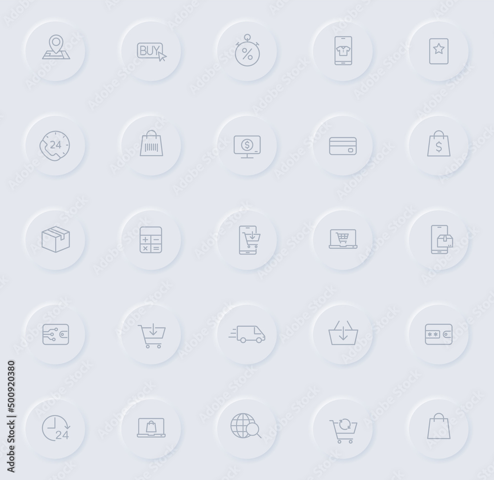 e shopping line gray icons on round rubber buttons. e shopping icon set for web, mobile apps, ui design and promo business polygraphy e shopping line gray icons on round rubber buttons. e shopping icon set for web, mobile apps, ui design and promo business polygraphy