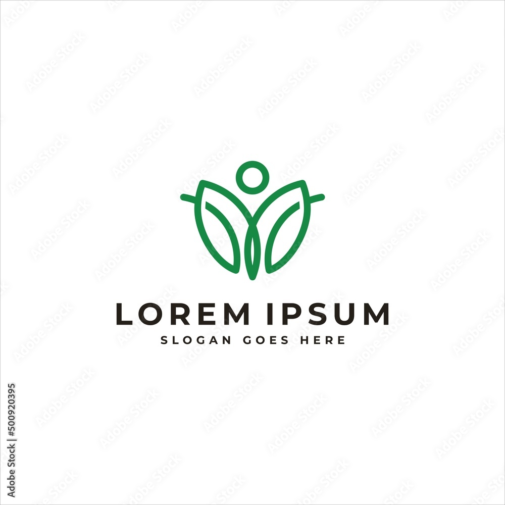 Letter M leaf nature logo design. Abstract human illustration line ...