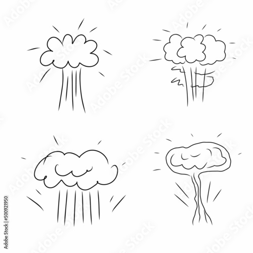 Hand drawn explosion, nuclear mushroom bomb element. Doodle sketch style. Vector illustration isoletad on white.