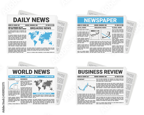 Realistic Newspaper Icon Set on White Background. Vector