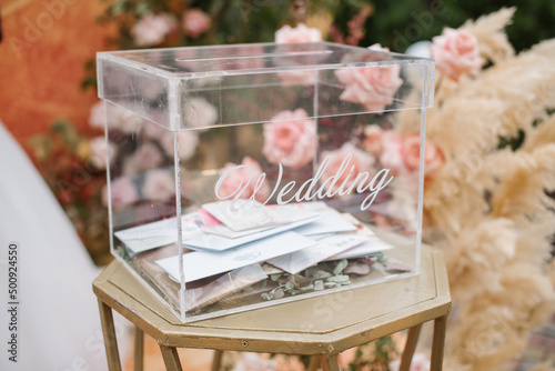 Glass box on wedding for invitation cards