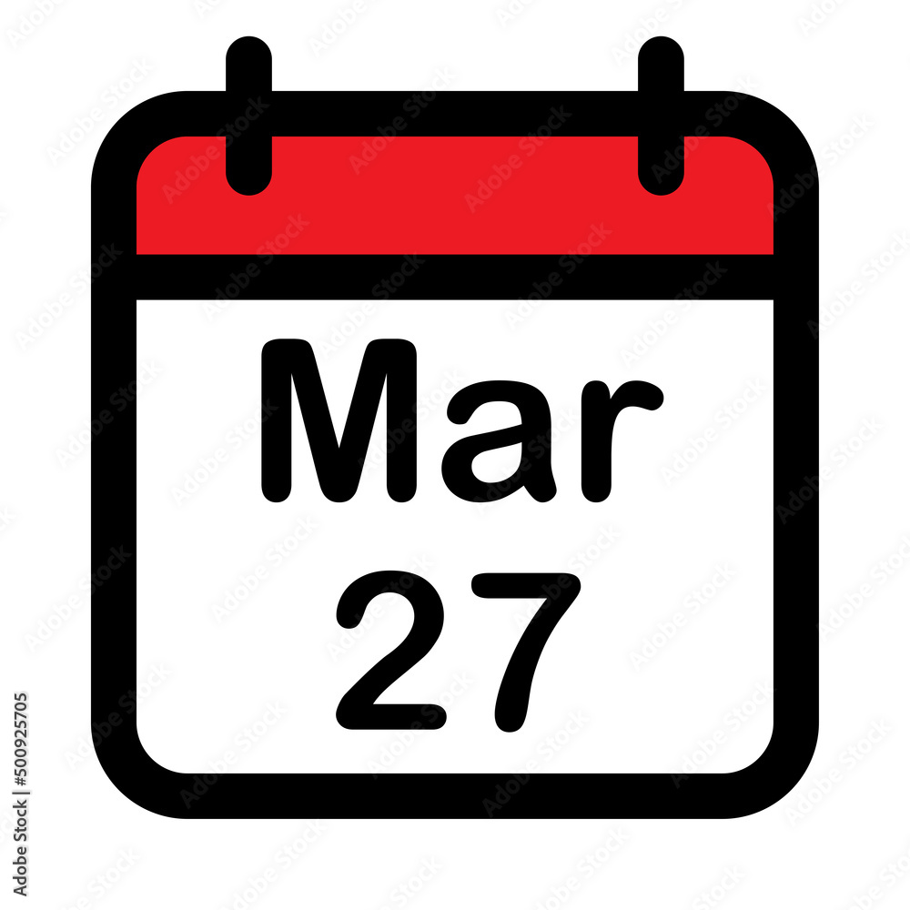 Calendar icon with twenty seventh march Calendar icon with twenty seventh march