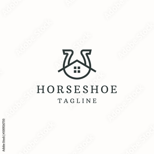 Horse shoes with house shape logo icon design template flat vector