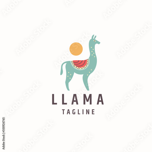 Llama or alpaca animal logo icon design template flat vector