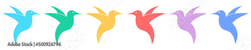 Colorful hummingbird vector icons set.  Hummingbird silhouette. Colibri logo. Tropical animal.