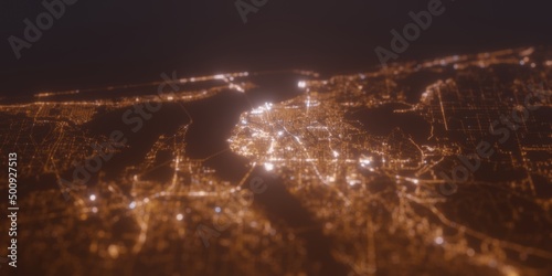 Bild auf Leinwand Street lights map of Pensacola (Florida, USA) with tilt-shift effect, view from north