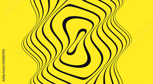 Black and yellow design. Pattern with optical illusion. The geometric background by stripes. 3d vector illustration for brochure, annual report, magazine, poster, presentation, flyer or banner.