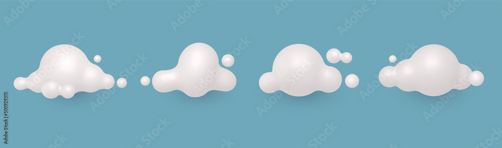 3d vector illustration clouds isolated on a blue background. Render soft round cartoon fluffy clouds  - obrazy, fototapety, plakaty 