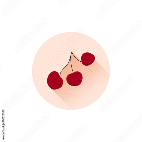 Vectoe label with three hand drawn cherries and shadow
