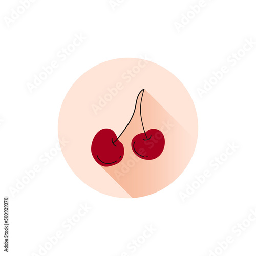 Two doodle raw red cherries for icon. Summer food.