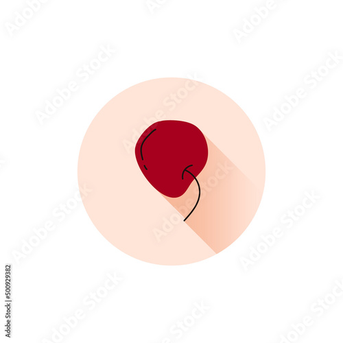Flat round icon with stylized dark red cherry and shadow