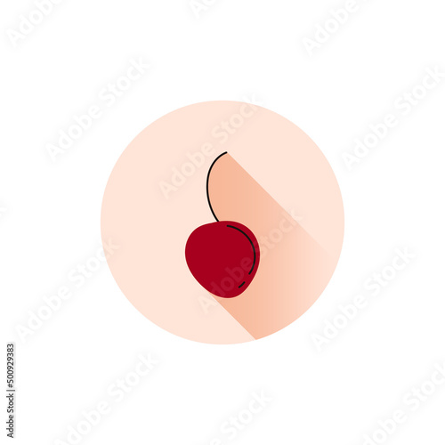 Flat raw cherry with shadow for icon or label. Vegetarian food.