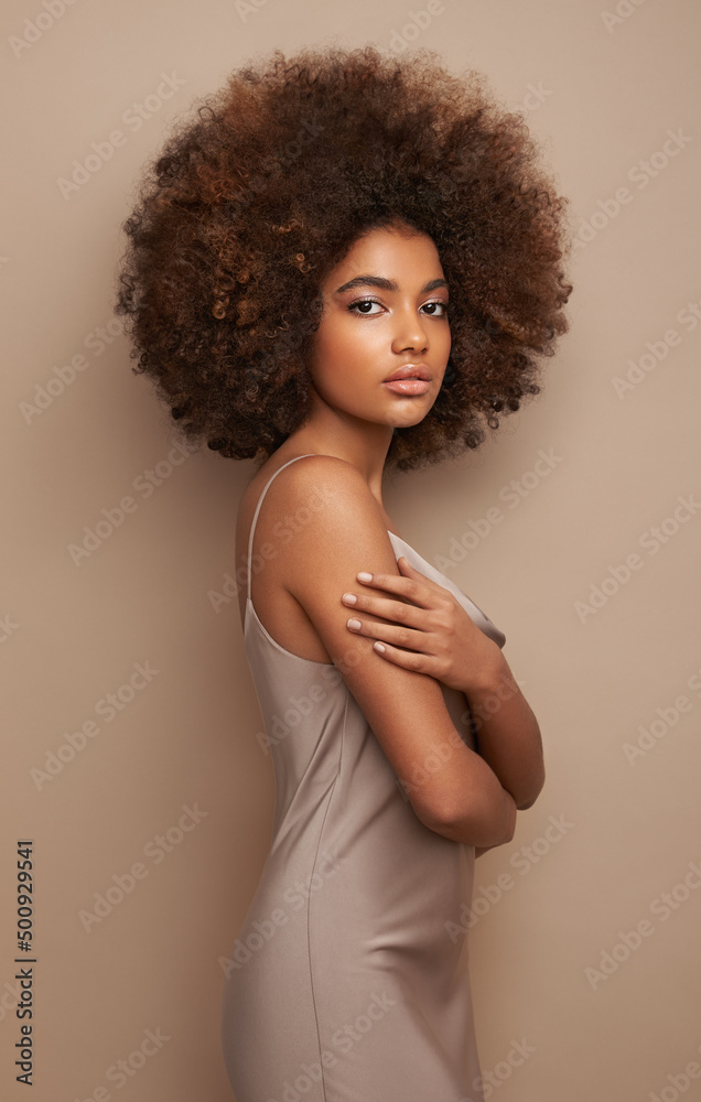 Beauty Portrait Of African American Girl With Afro Hair Beautiful Black Woman Cosmetics