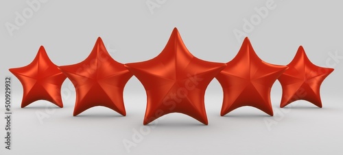 Red stars in 3d for different applications and in different poses with white backgriound and shadow caster photo