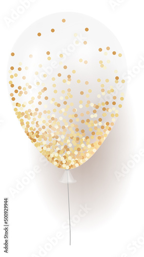 Realistic transparent balloon with confetti. Surprise opening party