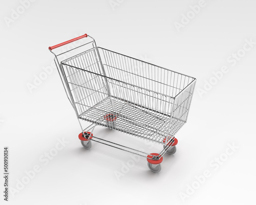 shopping cart on white background 3d illustration, 3d rendering