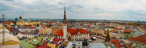 20.04. 2022. Aerial panoramic view of the upper square and the town hall of the czech city Olomouc.